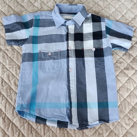 Burberry Blue and Black Plaid Button Down Shirt - Picture 1 of 3